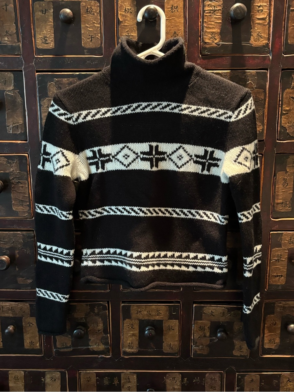 Ralph Lauren Ladies Cropped Black and White Patterned Turtleneck Sweater